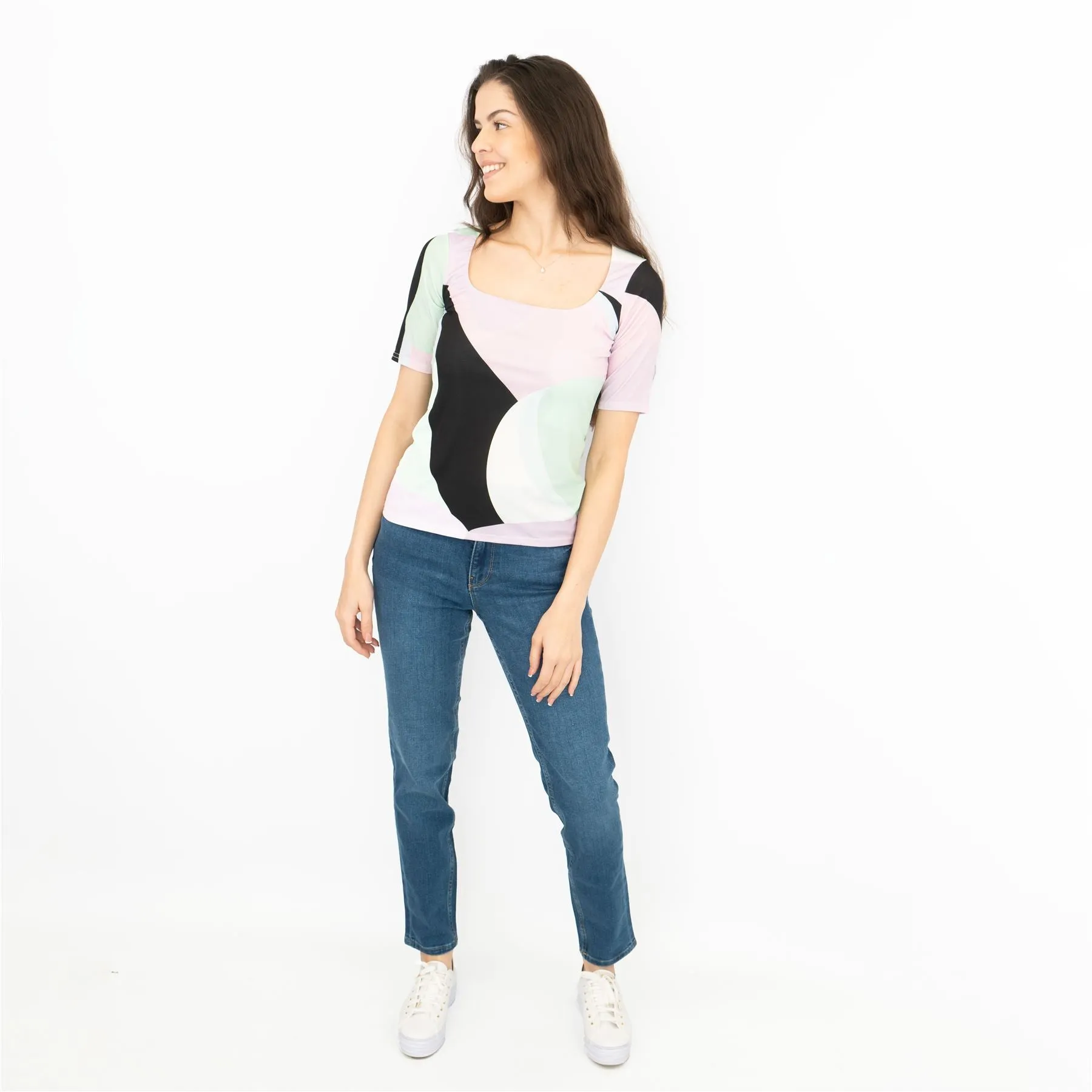 Coast Colour Block Short Sleeve Square Neck Tops