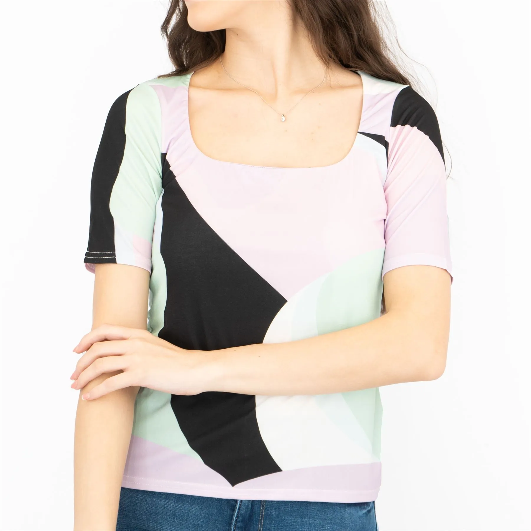 Coast Colour Block Short Sleeve Square Neck Tops