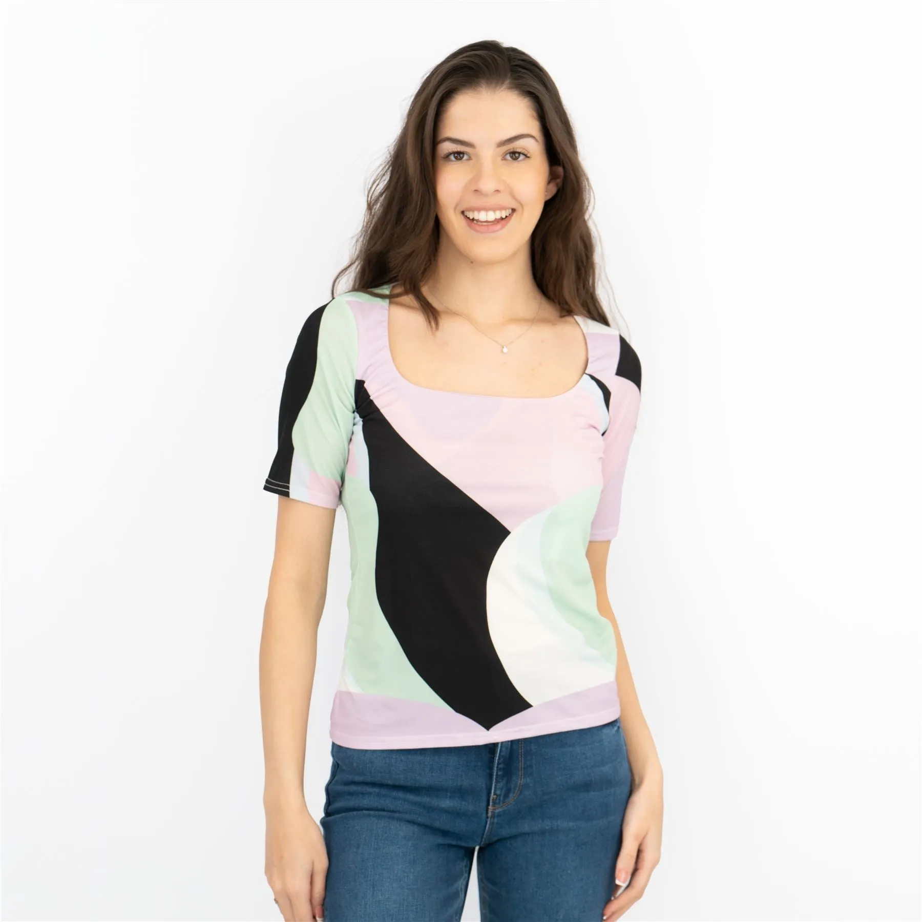 Coast Colour Block Short Sleeve Square Neck Tops