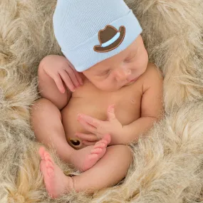 Cowboy Patch Blue Hospital Beanie Hat For Newborn Baby Boys, Infant Hat Newborn Hat