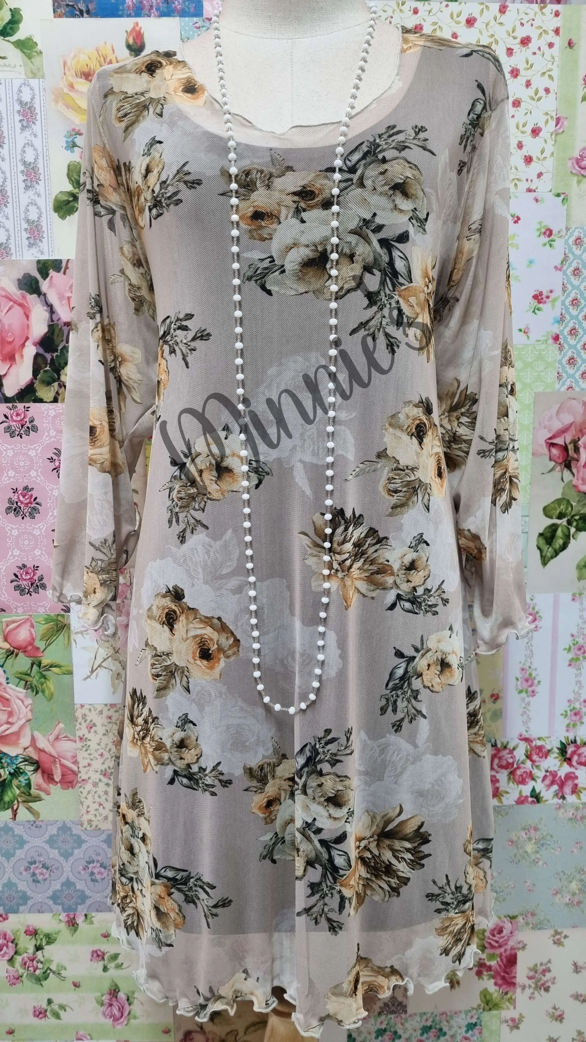 Cream Floral Mesh Top PG0113