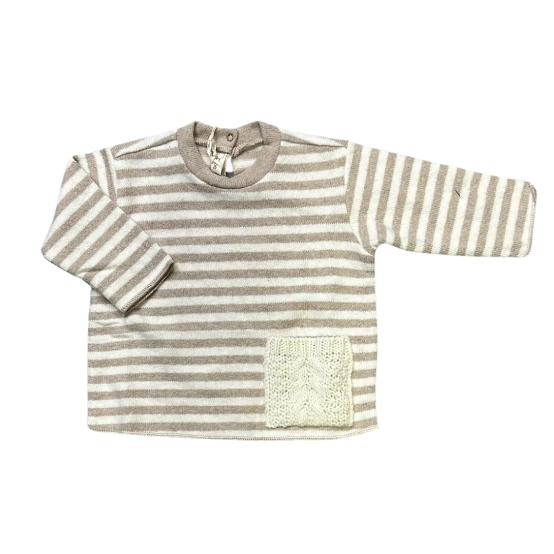 Cream/Beige Baby Striped Pocket Sweater