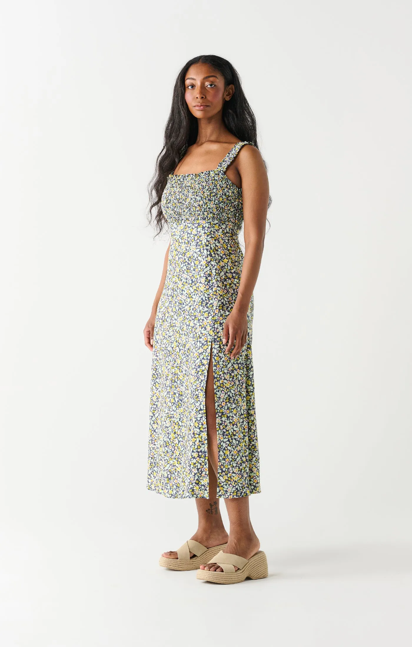 Dex Smocked Bodice Linen Midi Dress