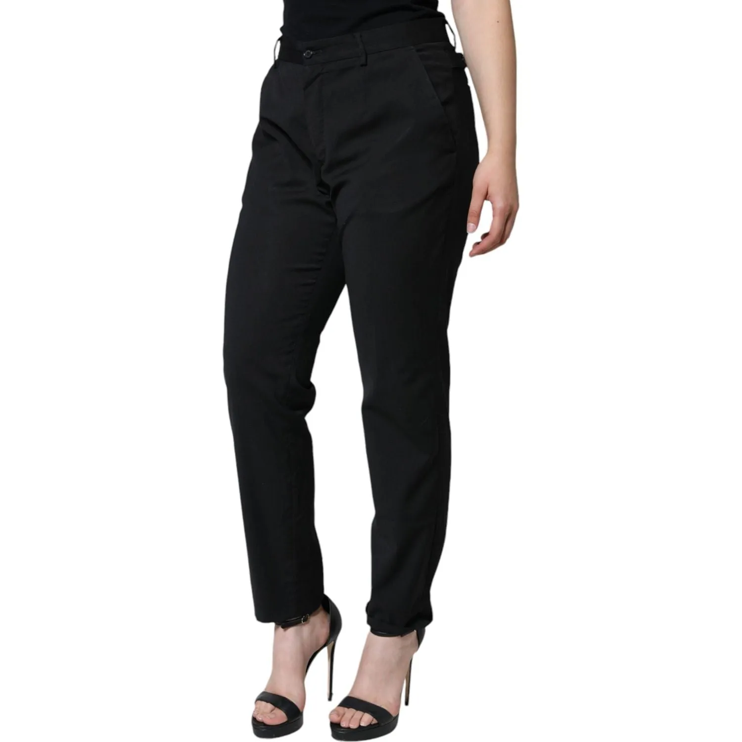 Dolce & Gabbana Black Polyester High Waist Tapered Pants