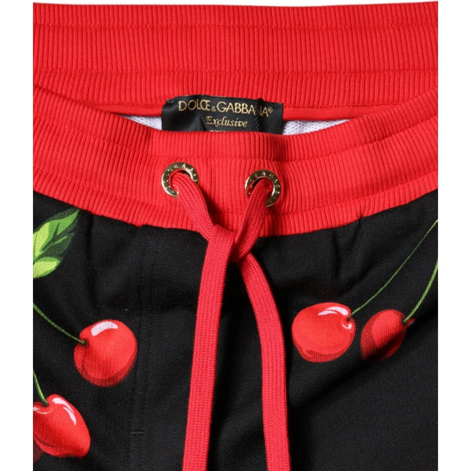 Dolce & Gabbana Black Red Cherry Mid Waist Jogger Pants