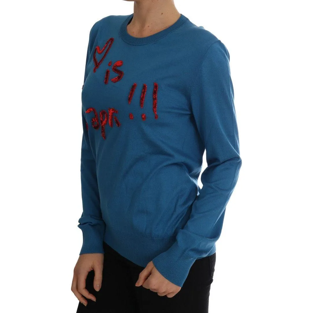 Dolce & Gabbana Blue Silk Sequined Capri Pullover Sweater