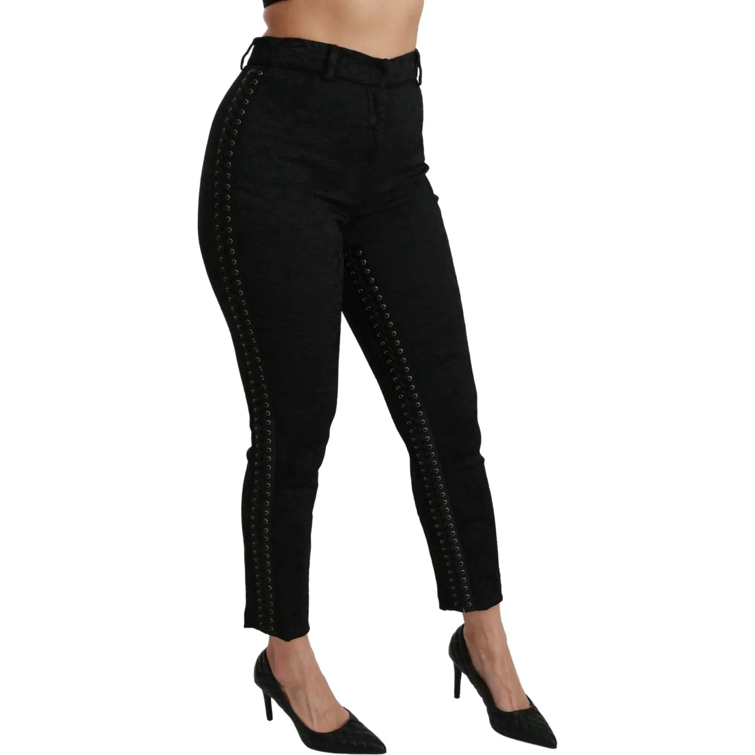 Dolce & Gabbana Elegant High Waist Skinny Black Brocade Pants