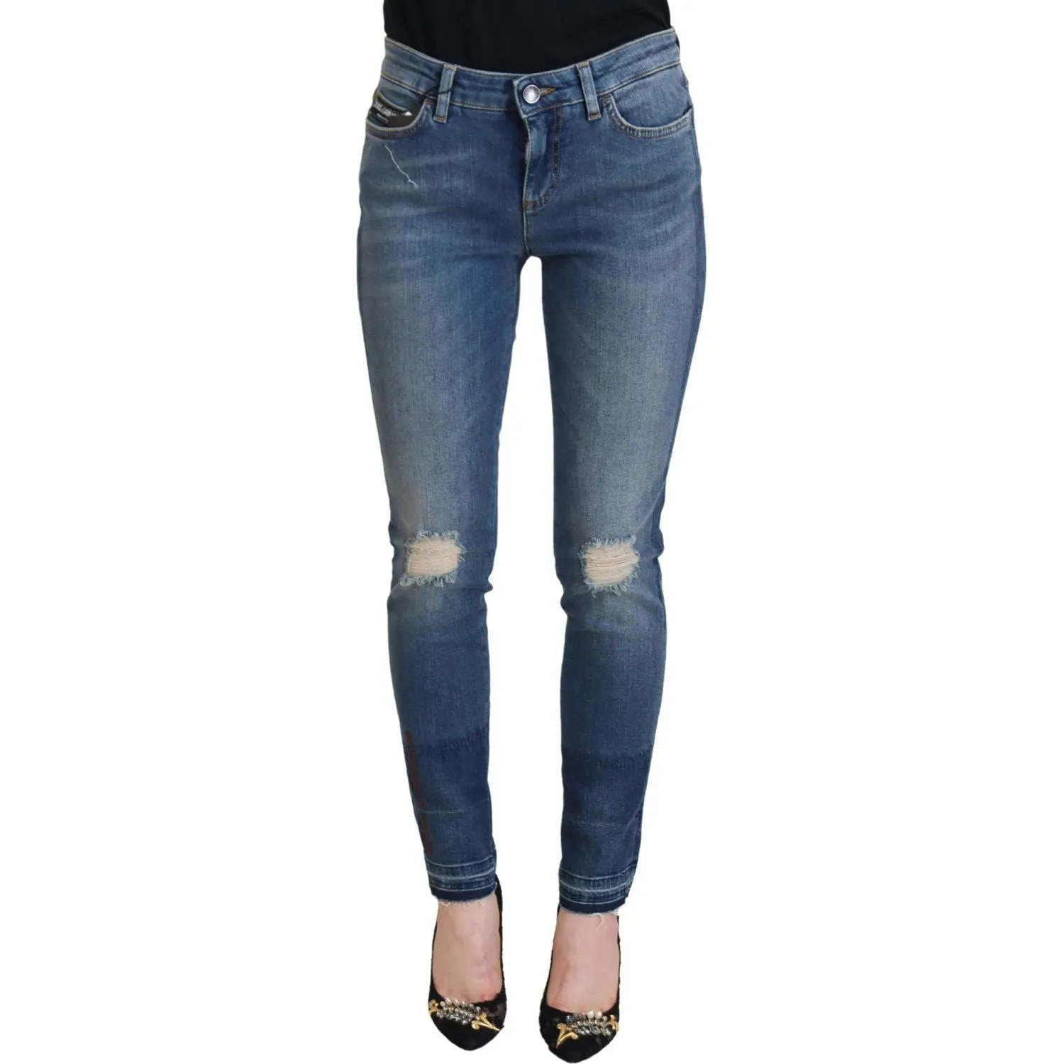 Dolce & Gabbana Elegant Tattered Denim Pants – Chic Casualwear