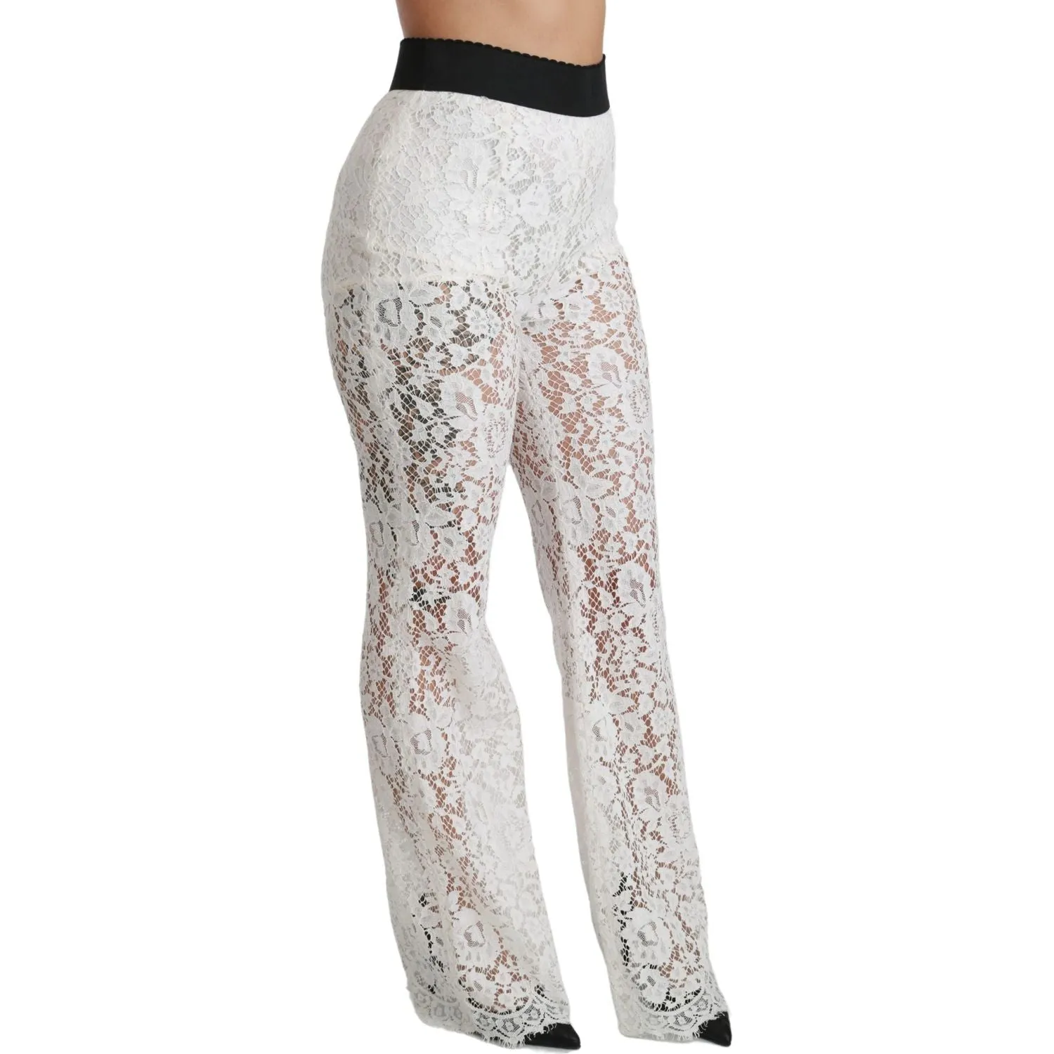 Dolce & Gabbana Elegant White Lace High Waist Pants