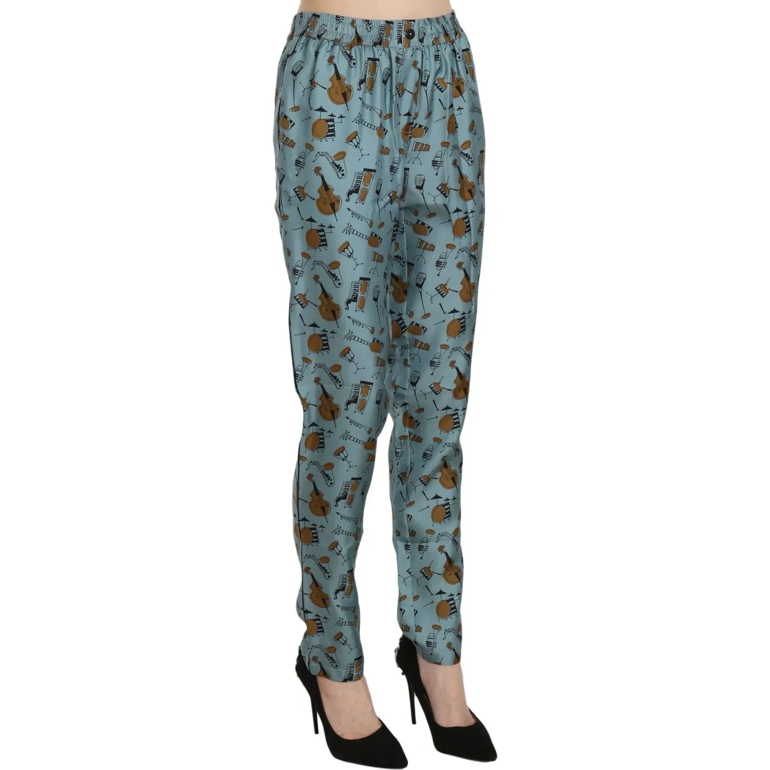 Dolce & Gabbana High Waist Tapered Silk Pants in Blue Print