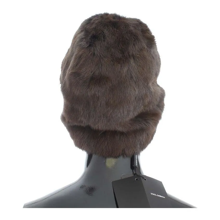 Dolce & Gabbana Luxurious Brown Weasel Fur Beanie