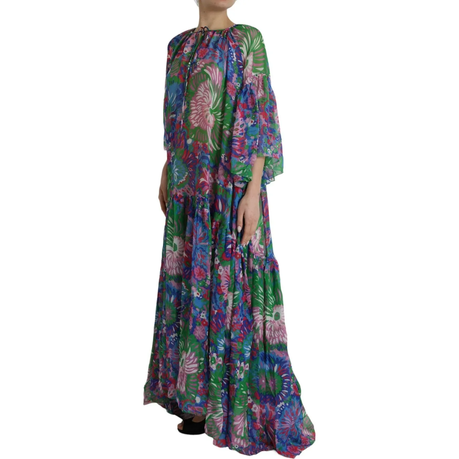 Dolce & Gabbana Multicolor Floral Silk Kaftan Maxi Dress