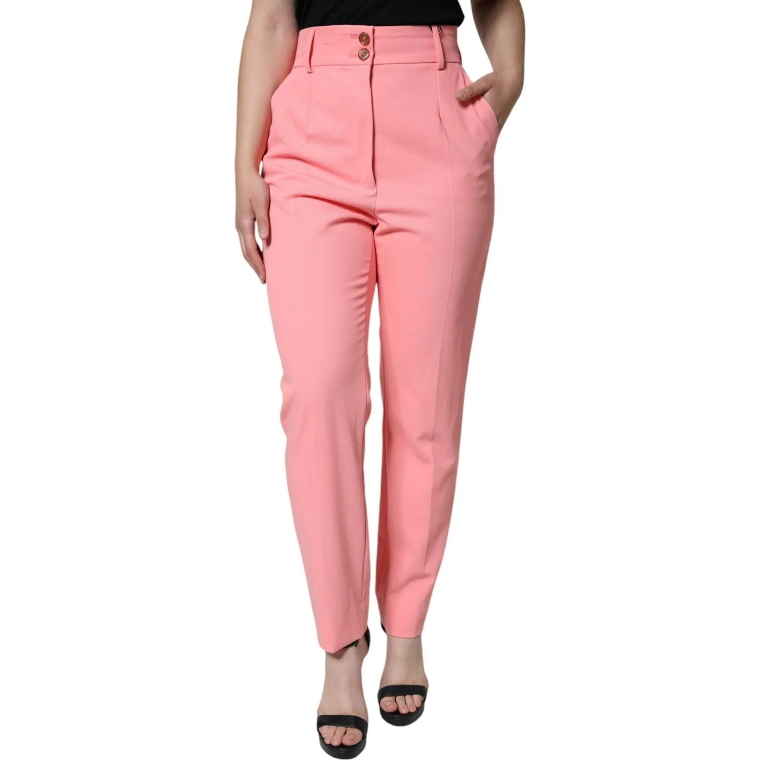 Dolce & Gabbana Rose Pink Polyester High Waist Tapered Pants