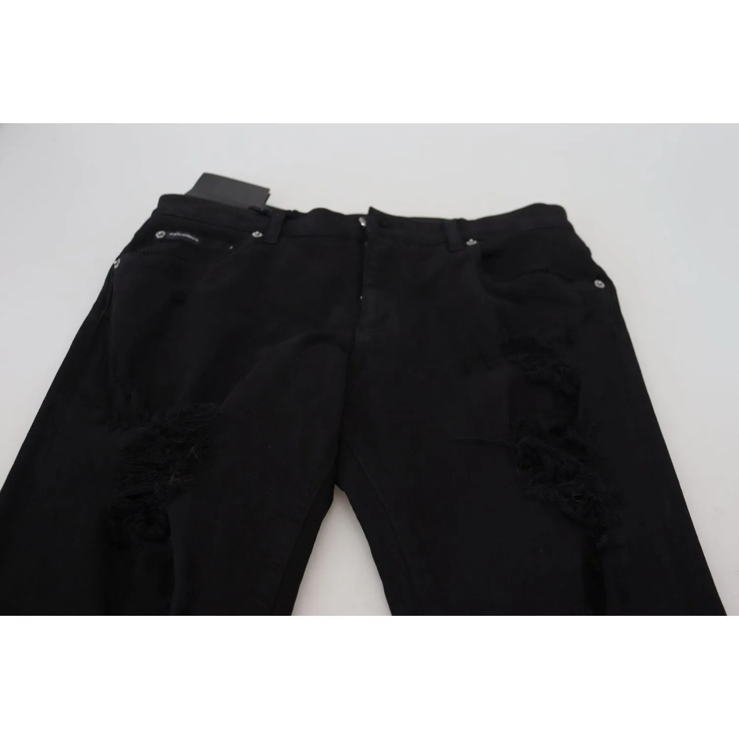 Dolce & Gabbana Svelte Black Tattered Slim Fit Denim