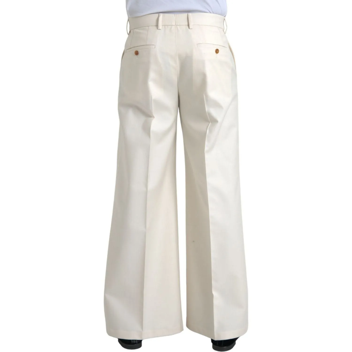 Dolce & Gabbana White Wool Wide Leg Mid Waist Pants