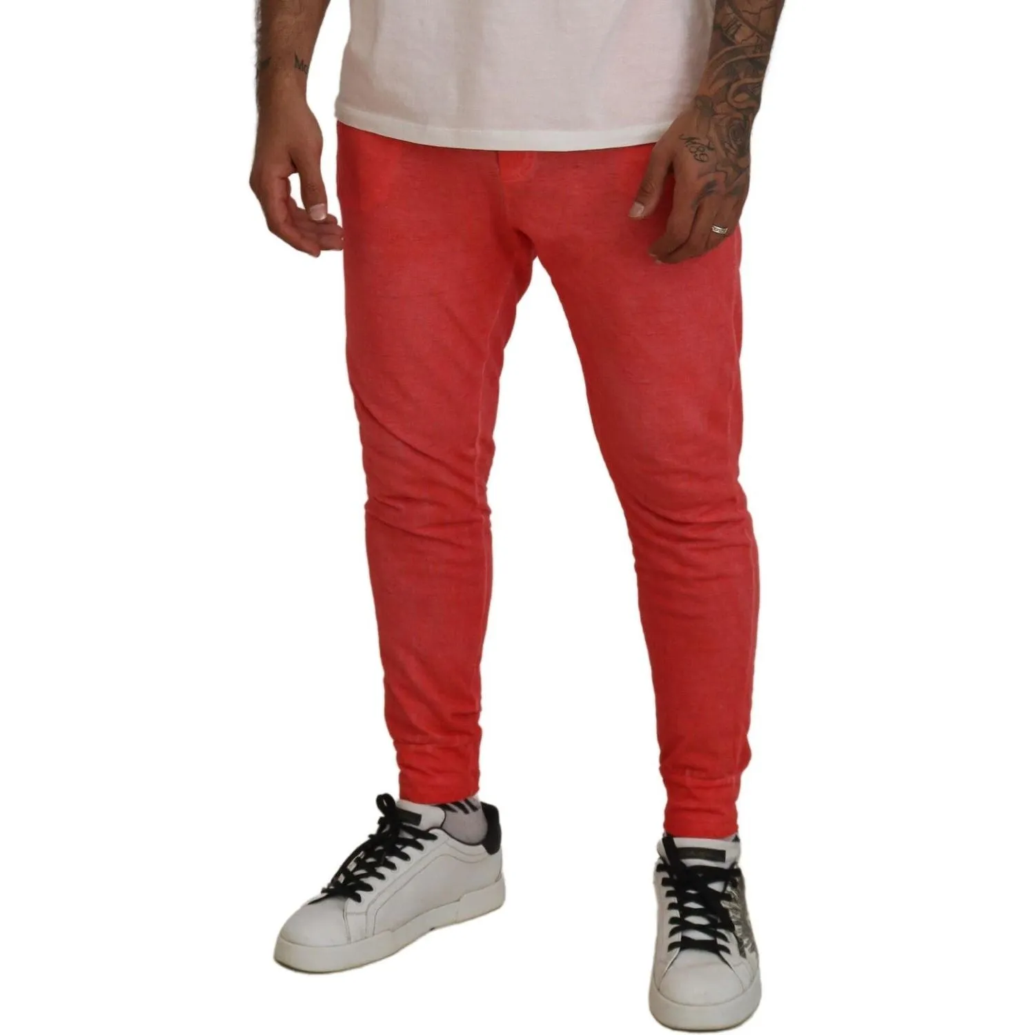 Dsquared² Orange Cotton Elastic Waist Logo Men Pants