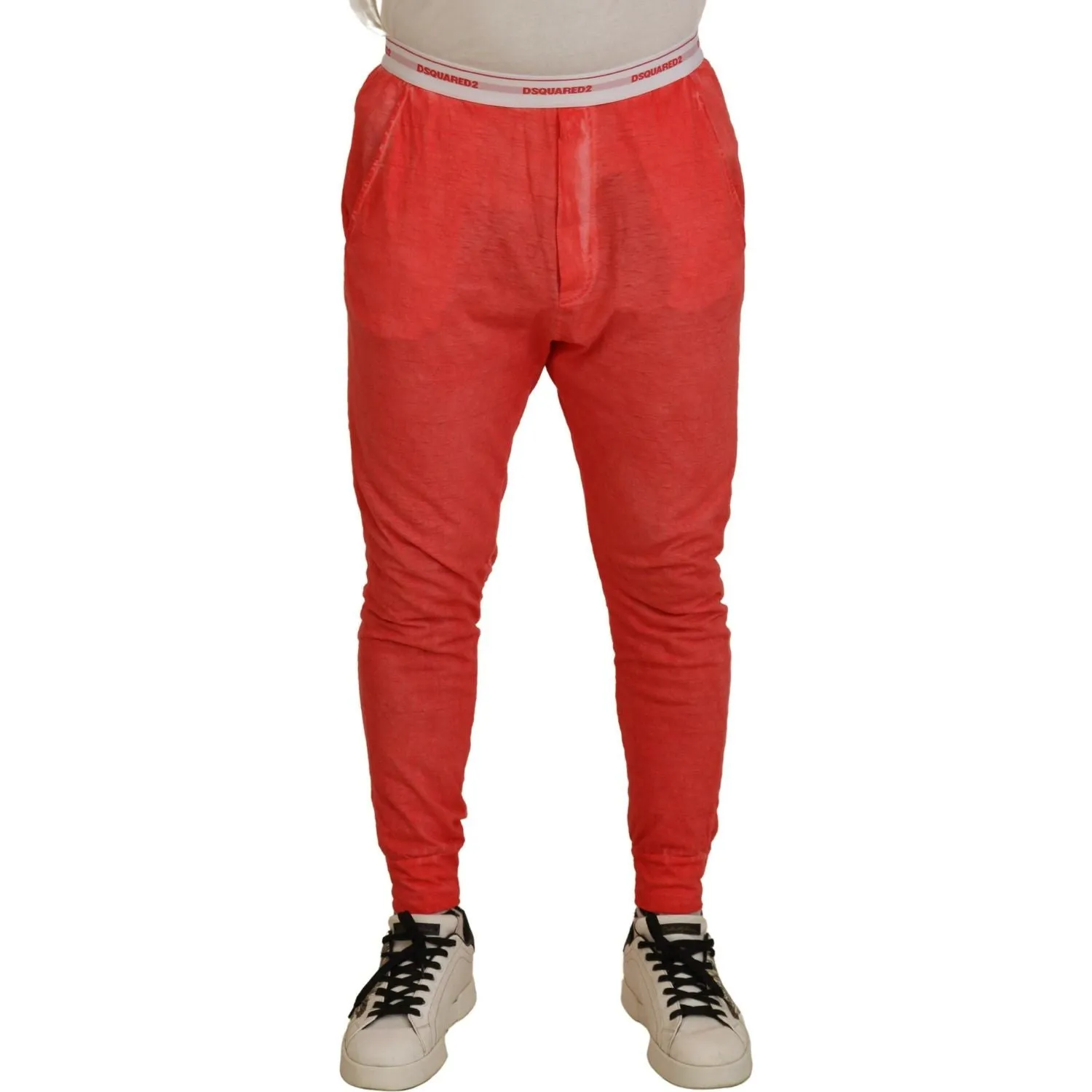 Dsquared² Orange Cotton Elastic Waist Logo Men Pants