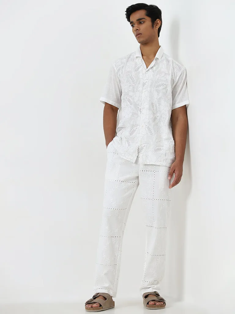 ETA White Embroidered Relaxed-Fit Mid-Rise Chinos