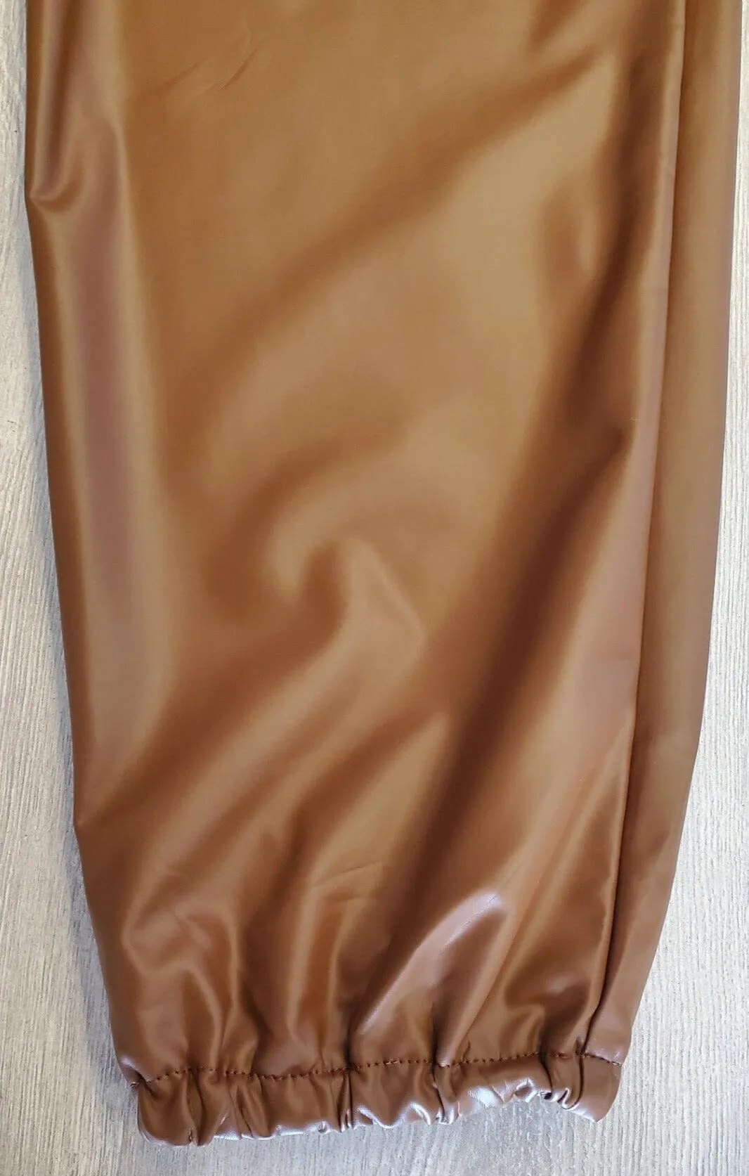 FAUX LEATHER DRAW STRING BROWN JOGGER