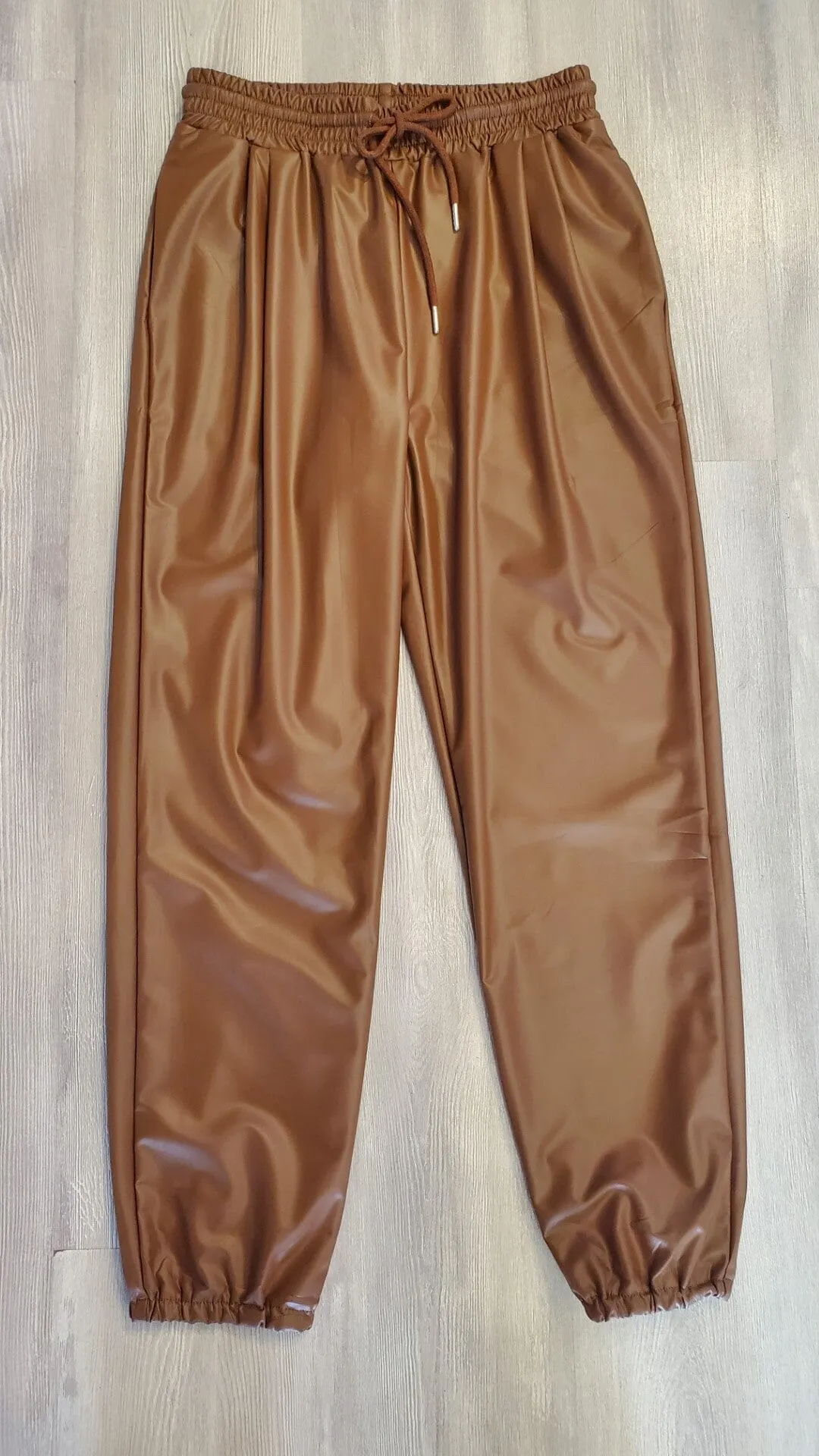 FAUX LEATHER DRAW STRING BROWN JOGGER