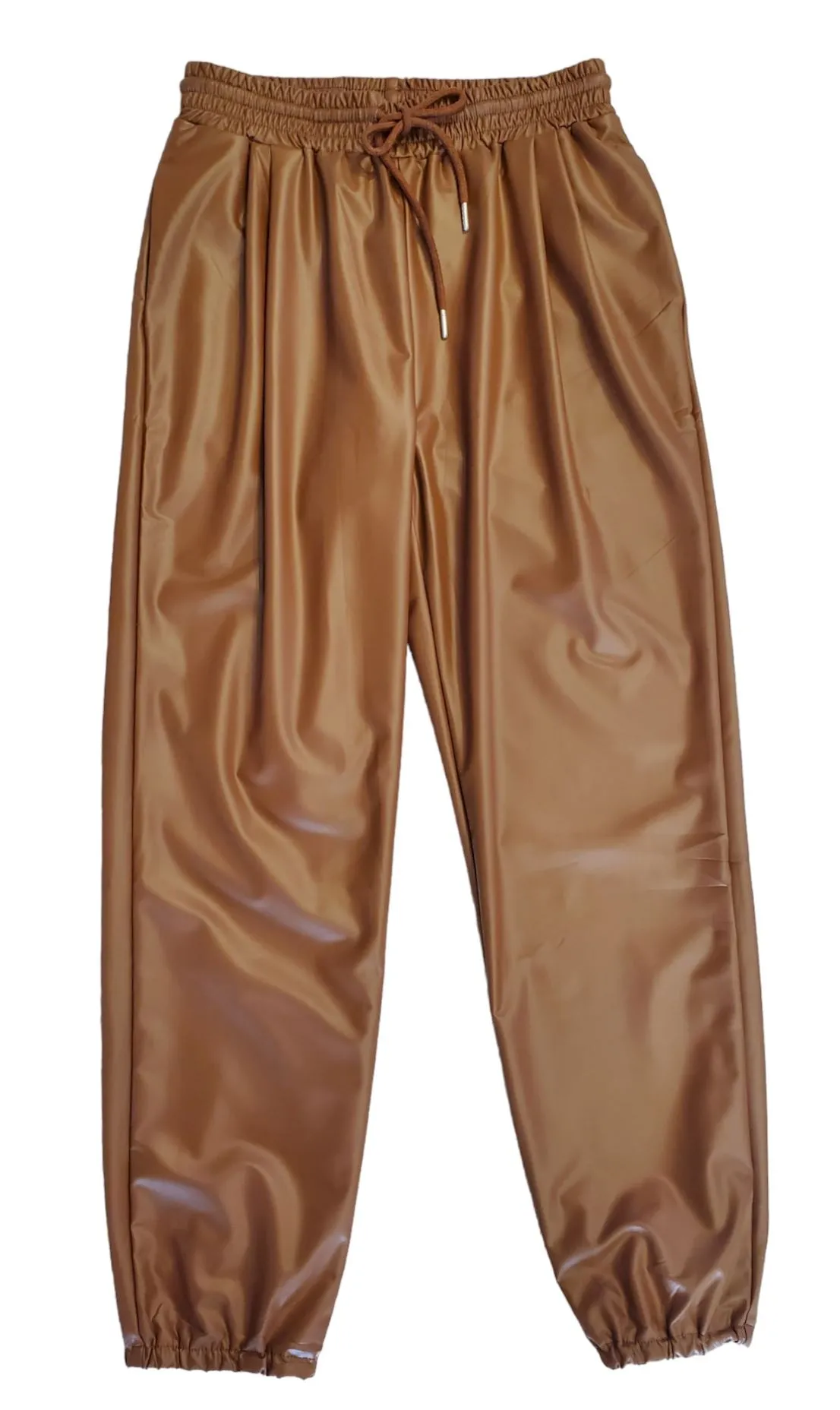 FAUX LEATHER DRAW STRING BROWN JOGGER