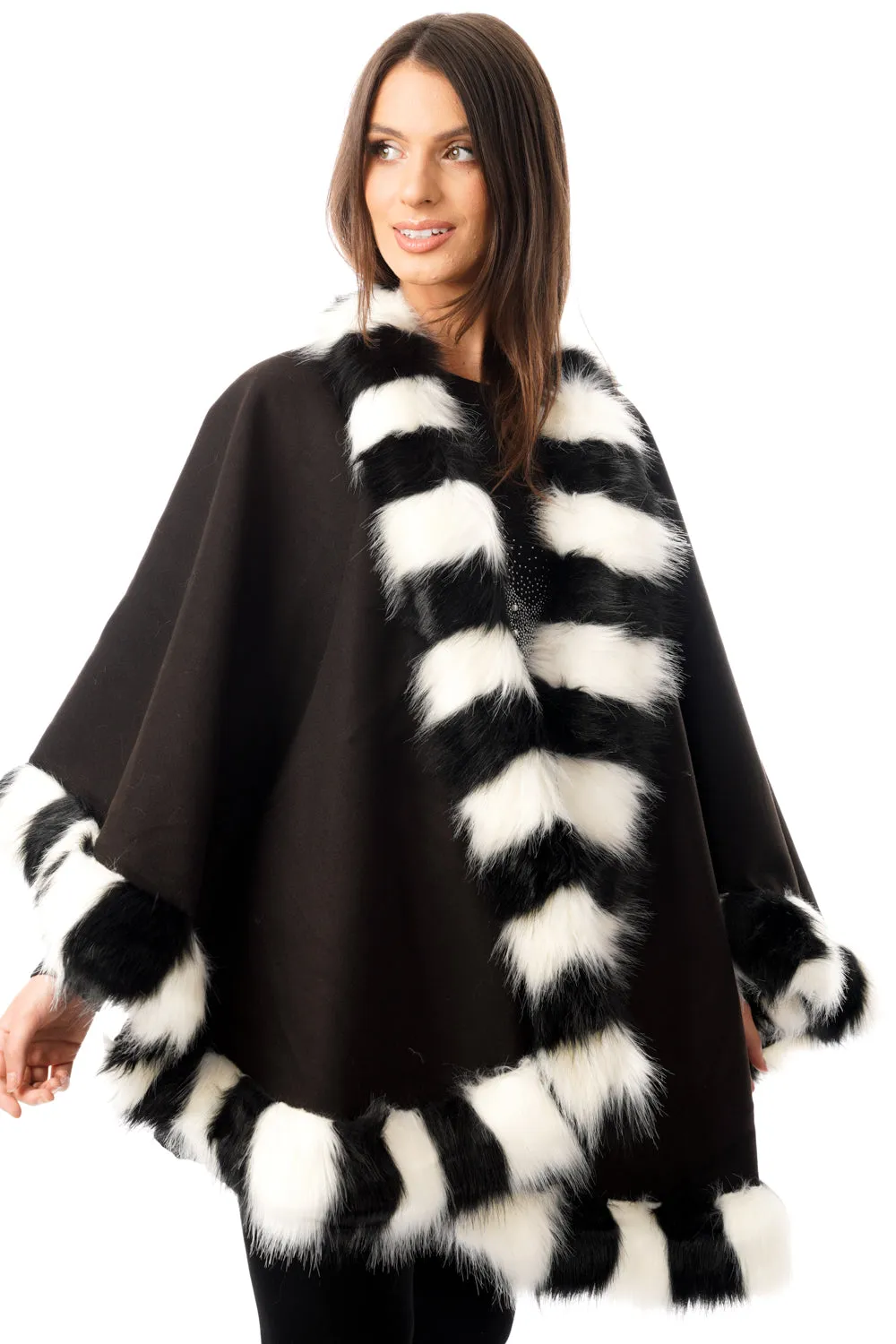 Felt Feel Faux Fur Swing Poncho Cape