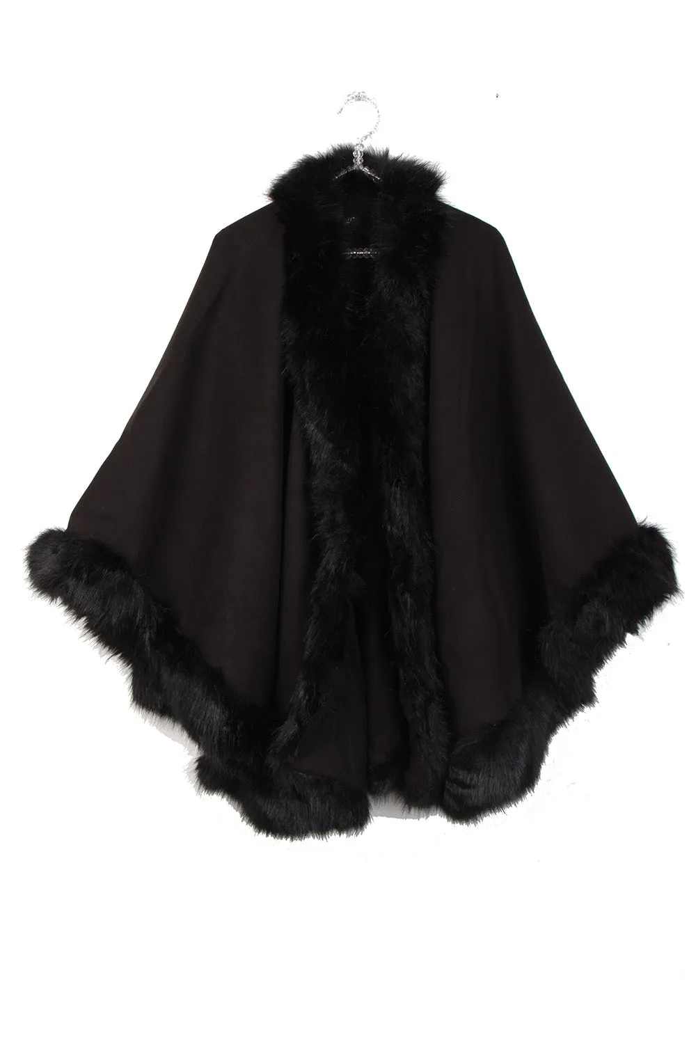 Felt Feel Faux Fur Swing Poncho Cape