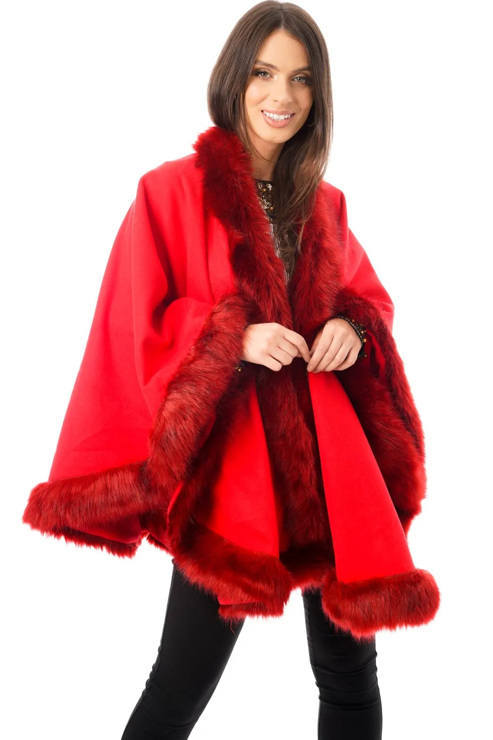 Felt Feel Faux Fur Swing Poncho Cape