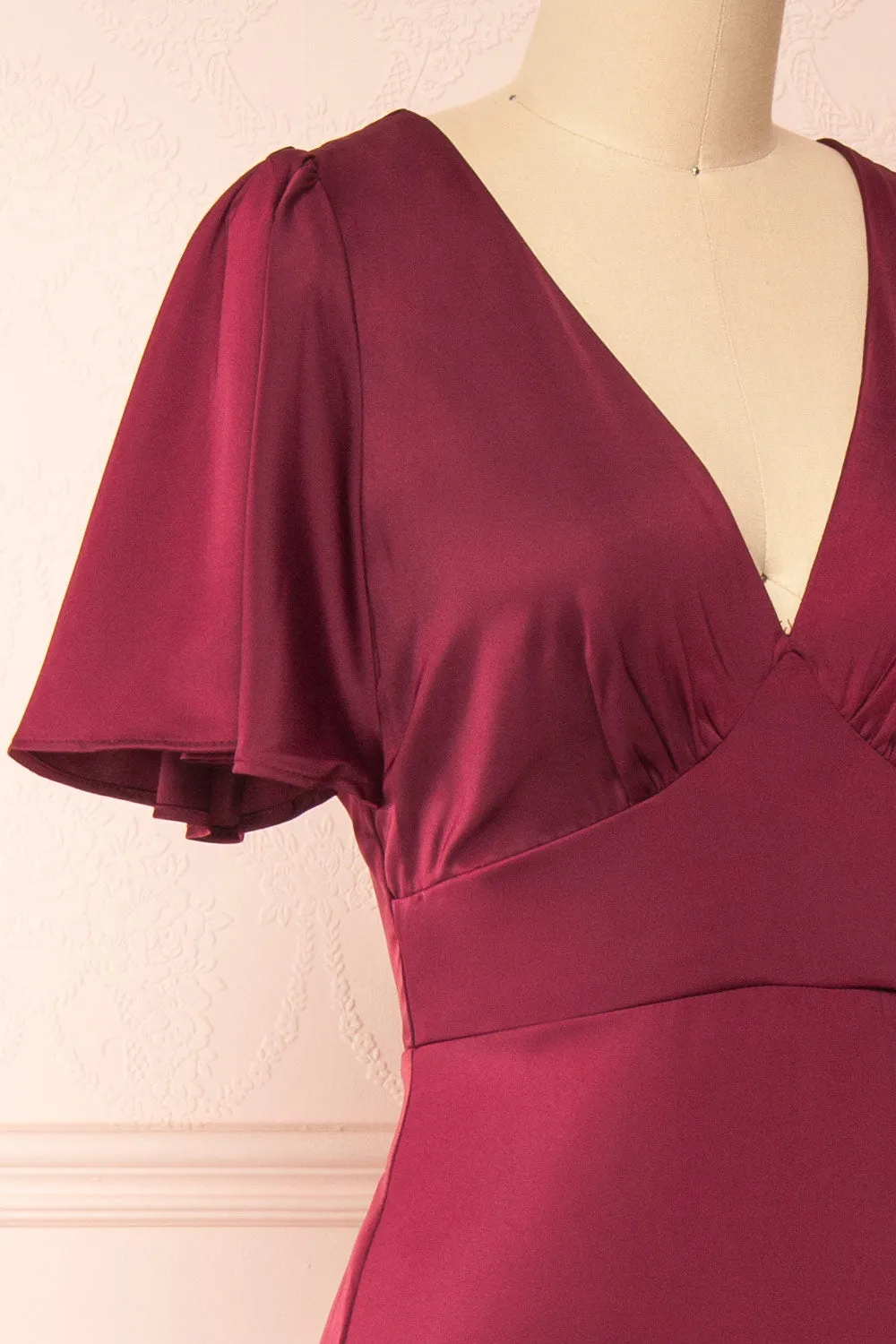 Fiarah | Burgundy Satin Maxi Dress w/ Ruffles