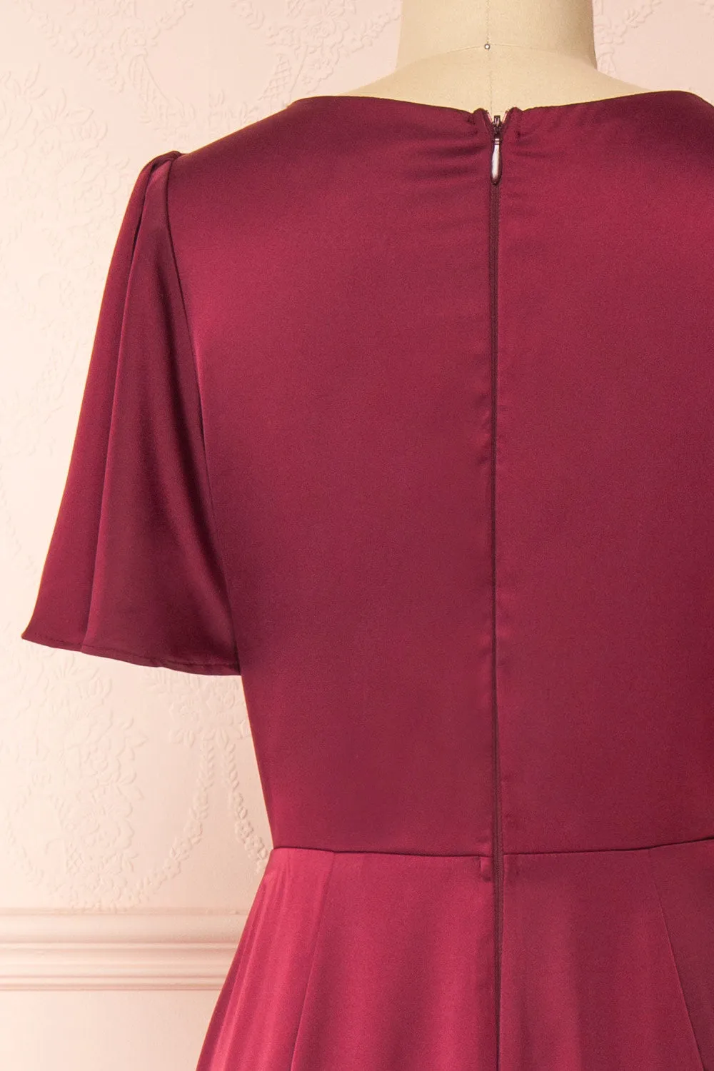 Fiarah | Burgundy Satin Maxi Dress w/ Ruffles