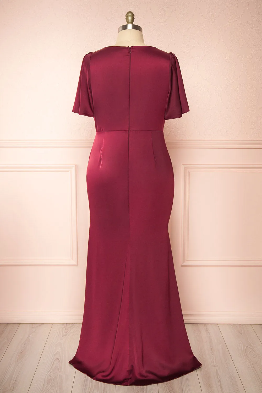 Fiarah | Burgundy Satin Maxi Dress w/ Ruffles