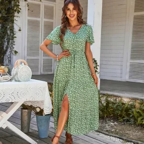 Floral Dresses for Women Elegant Loose Slit Dress