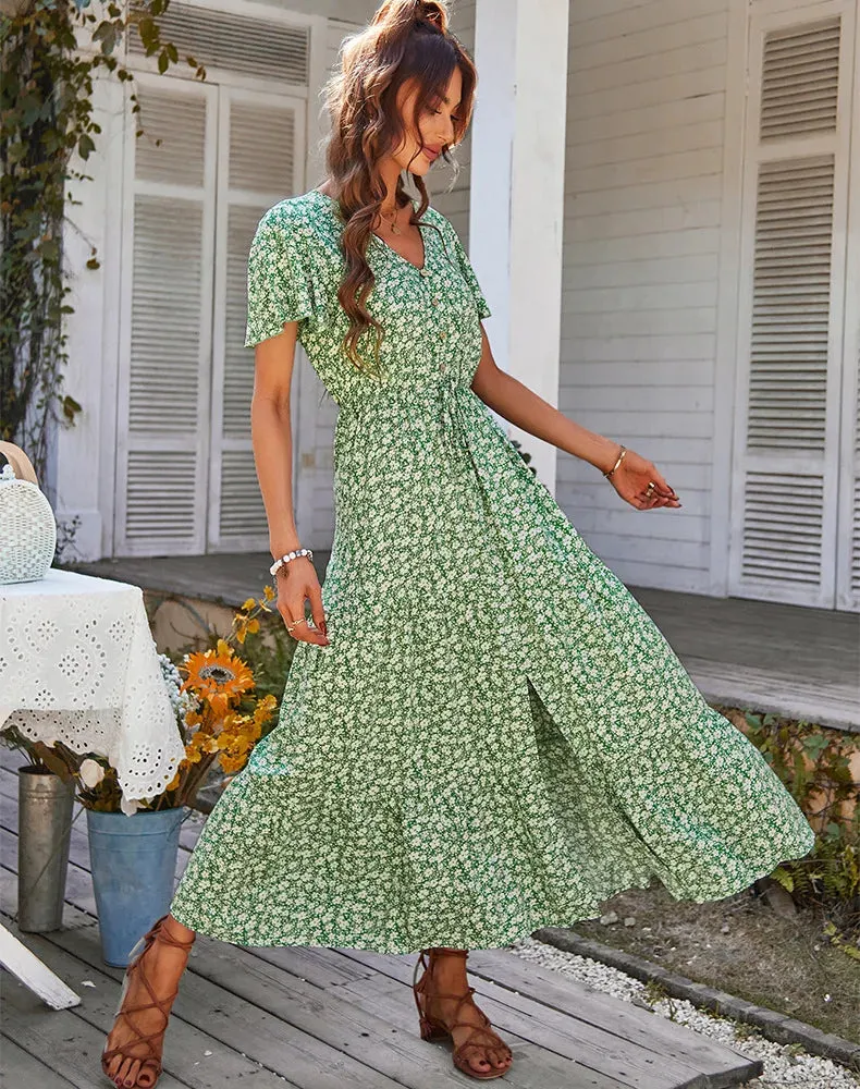 Floral Dresses for Women Elegant Loose Slit Dress