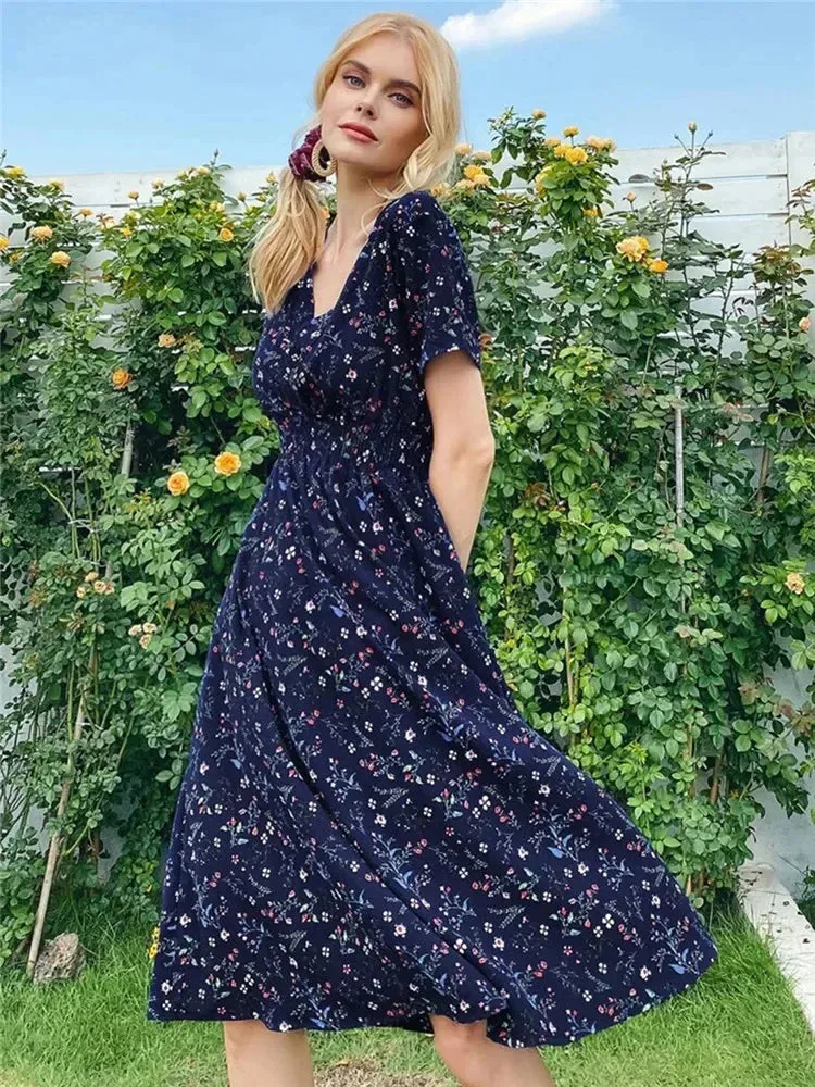 Floral Holiday Sleeveless Summer Midi Dress for Women