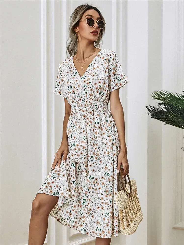 Floral Holiday Sleeveless Summer Midi Dress for Women