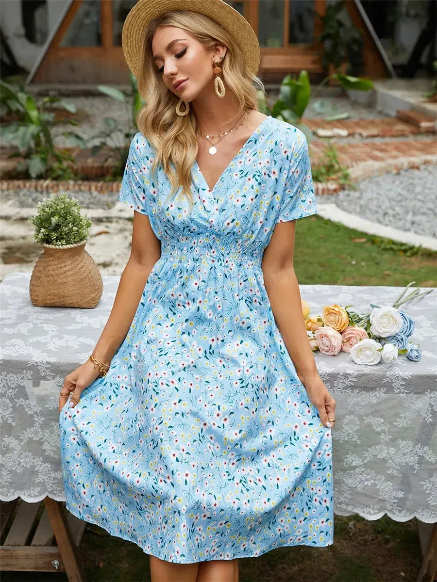 Floral Holiday Sleeveless Summer Midi Dress for Women