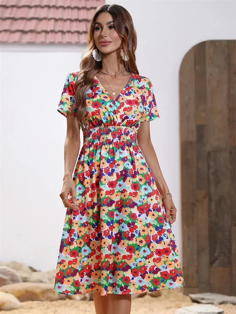 Floral Holiday Sleeveless Summer Midi Dress for Women