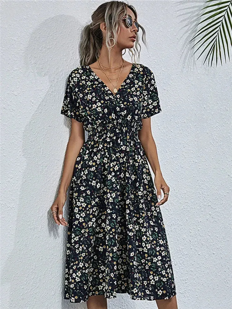 Floral Holiday Sleeveless Summer Midi Dress for Women