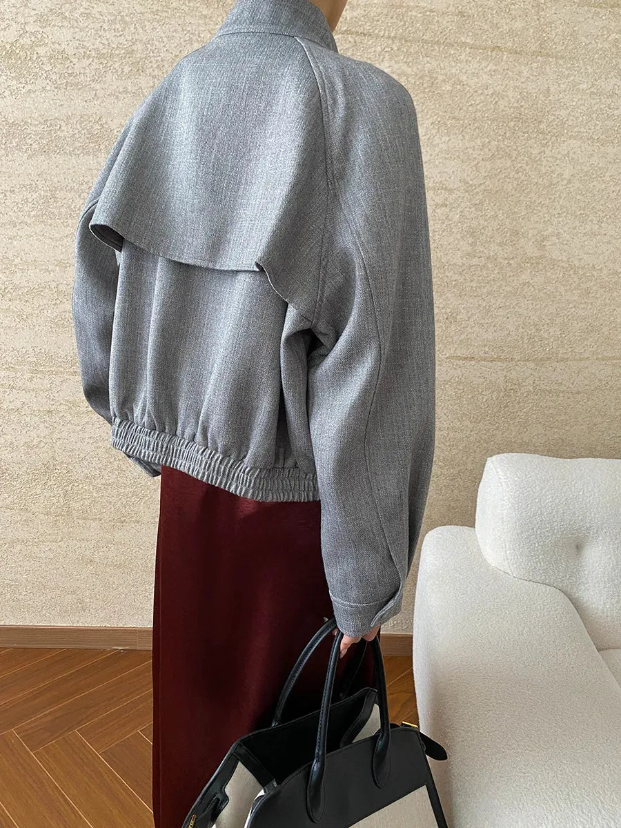 Flytonn-Fall Outfits Women Standing Collar Crop Jacket 2024  Autumn Stand Neck Coat