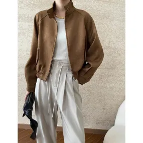 Flytonn-Fall Outfits Women Standing Collar Crop Jacket 2024  Autumn Stand Neck Coat