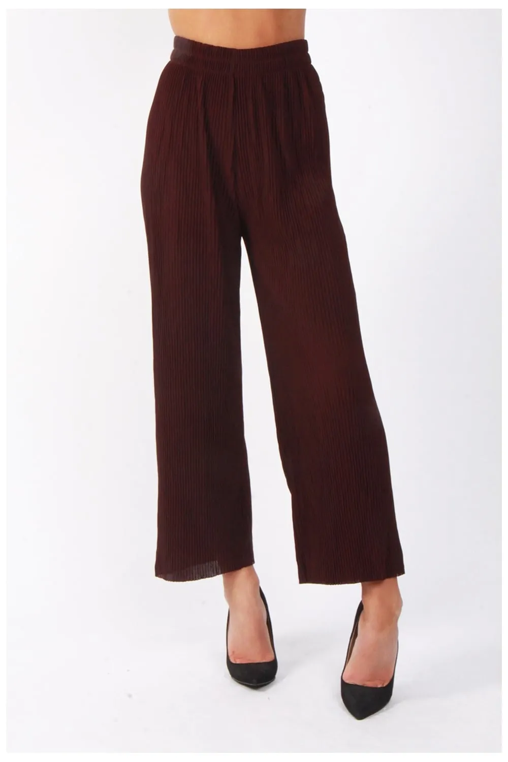 Full Length High Waist Pinstripe Pleated Culotte Trouser