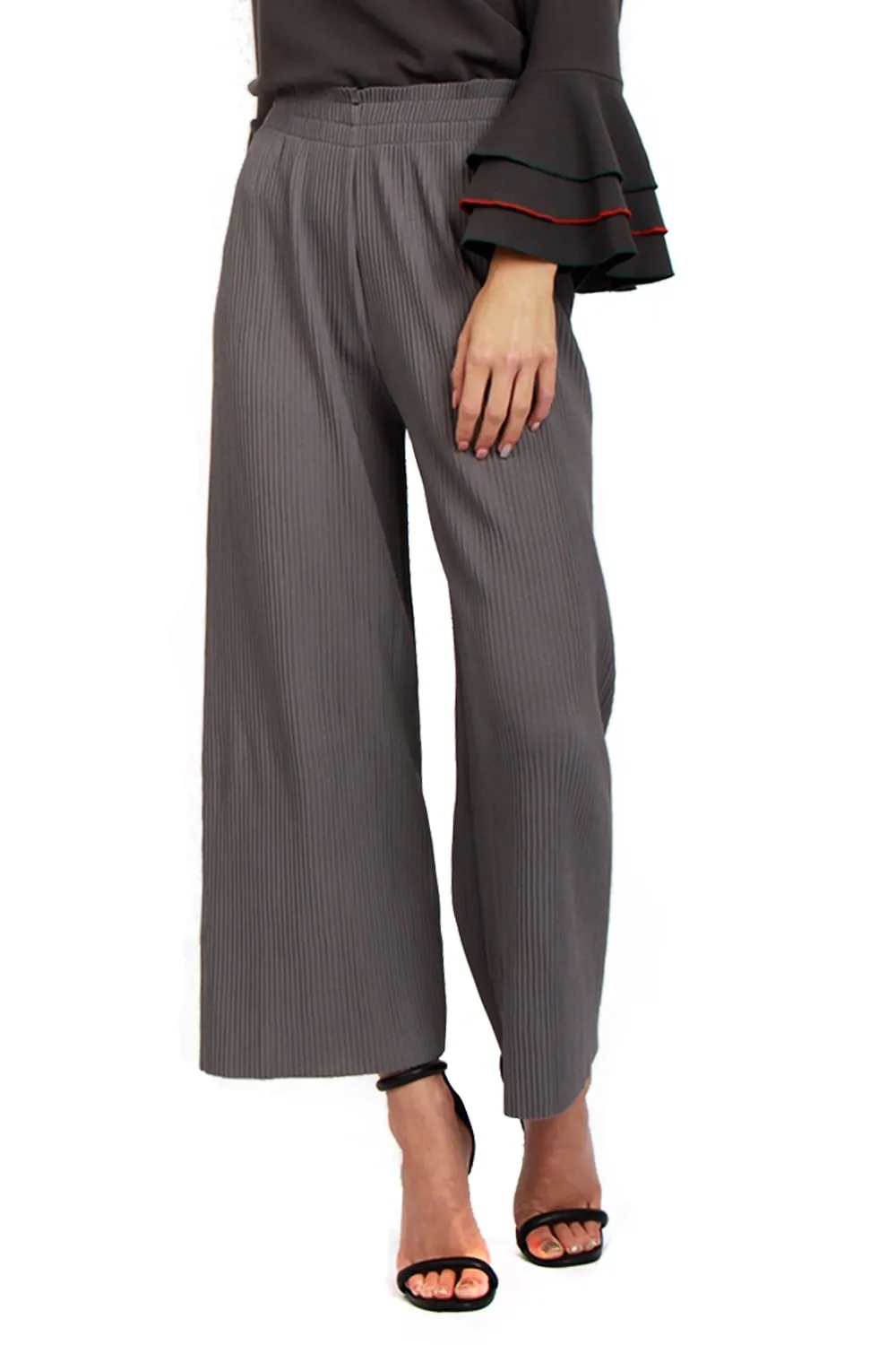 Full Length Thick Elasticated High Waist Pleated Culotte Trouser