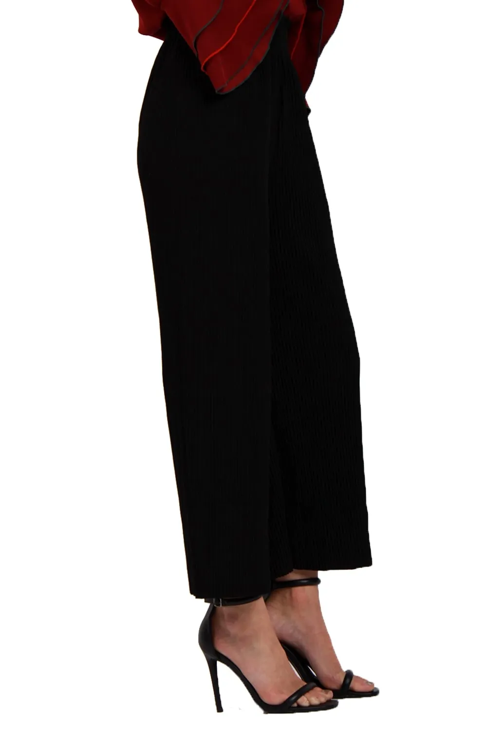 Full Length Thick Elasticated High Waist Pleated Culotte Trouser