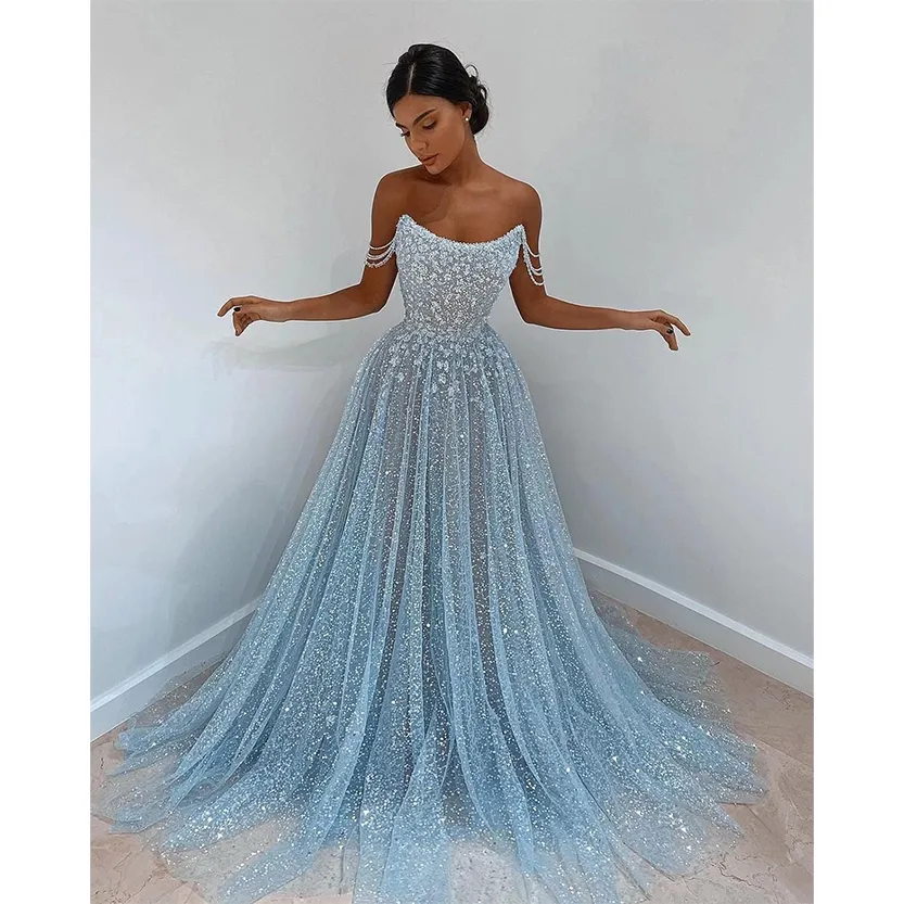 Funki Buys | Dresses | Women's Sequin Tulle Long Prom Dress