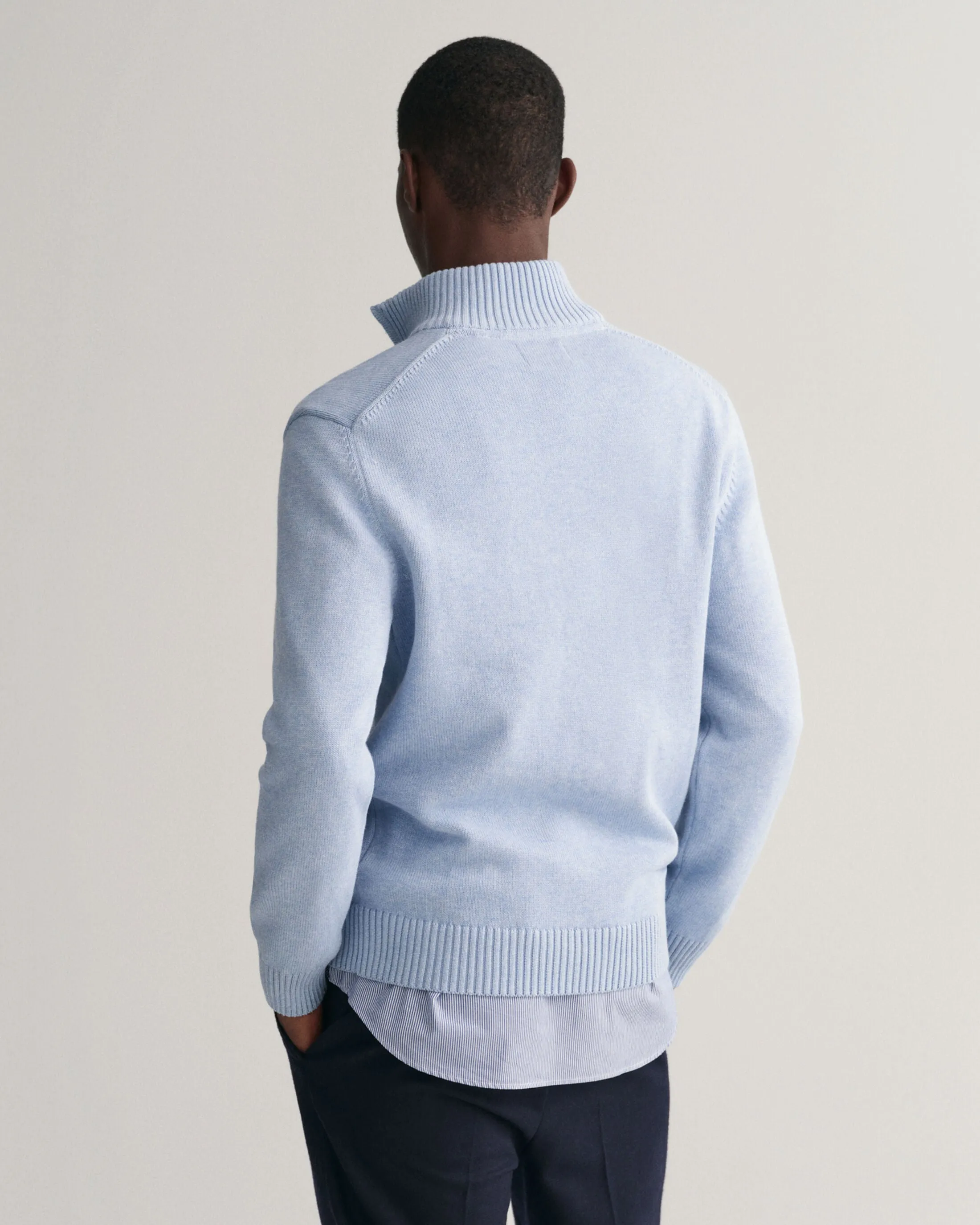 GANT - Casual Cotton Half-Zip, LT Blue Melange