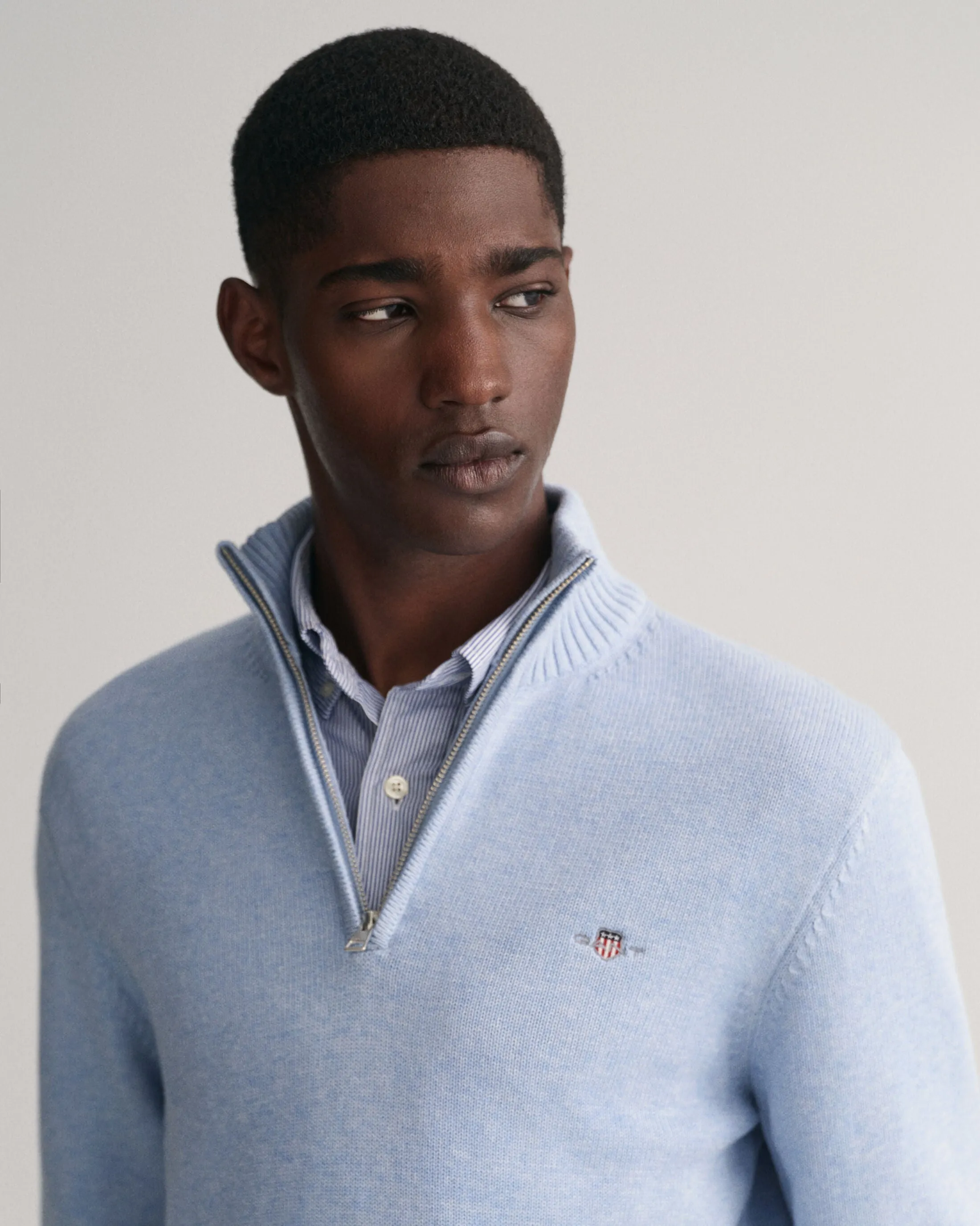 GANT - Casual Cotton Half-Zip, LT Blue Melange