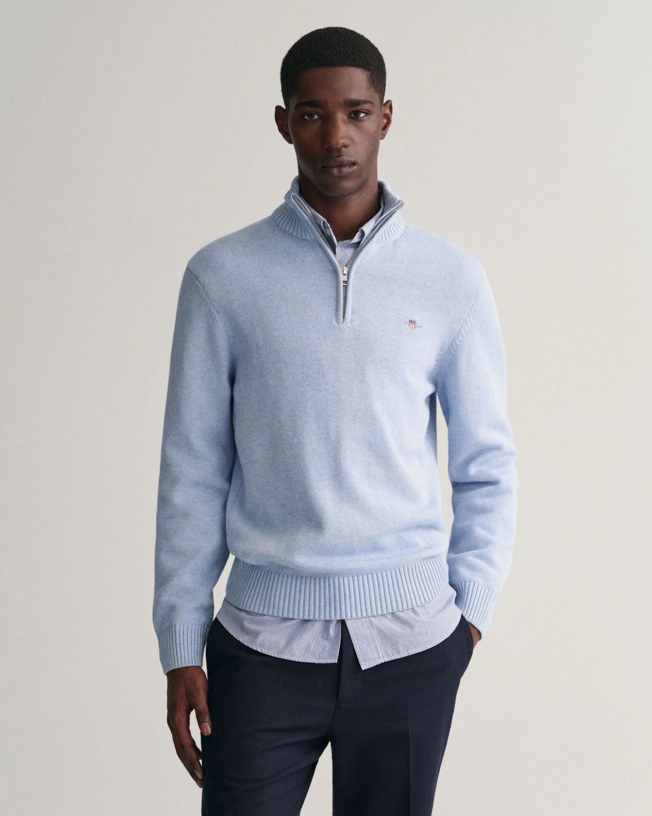 GANT - Casual Cotton Half-Zip, LT Blue Melange