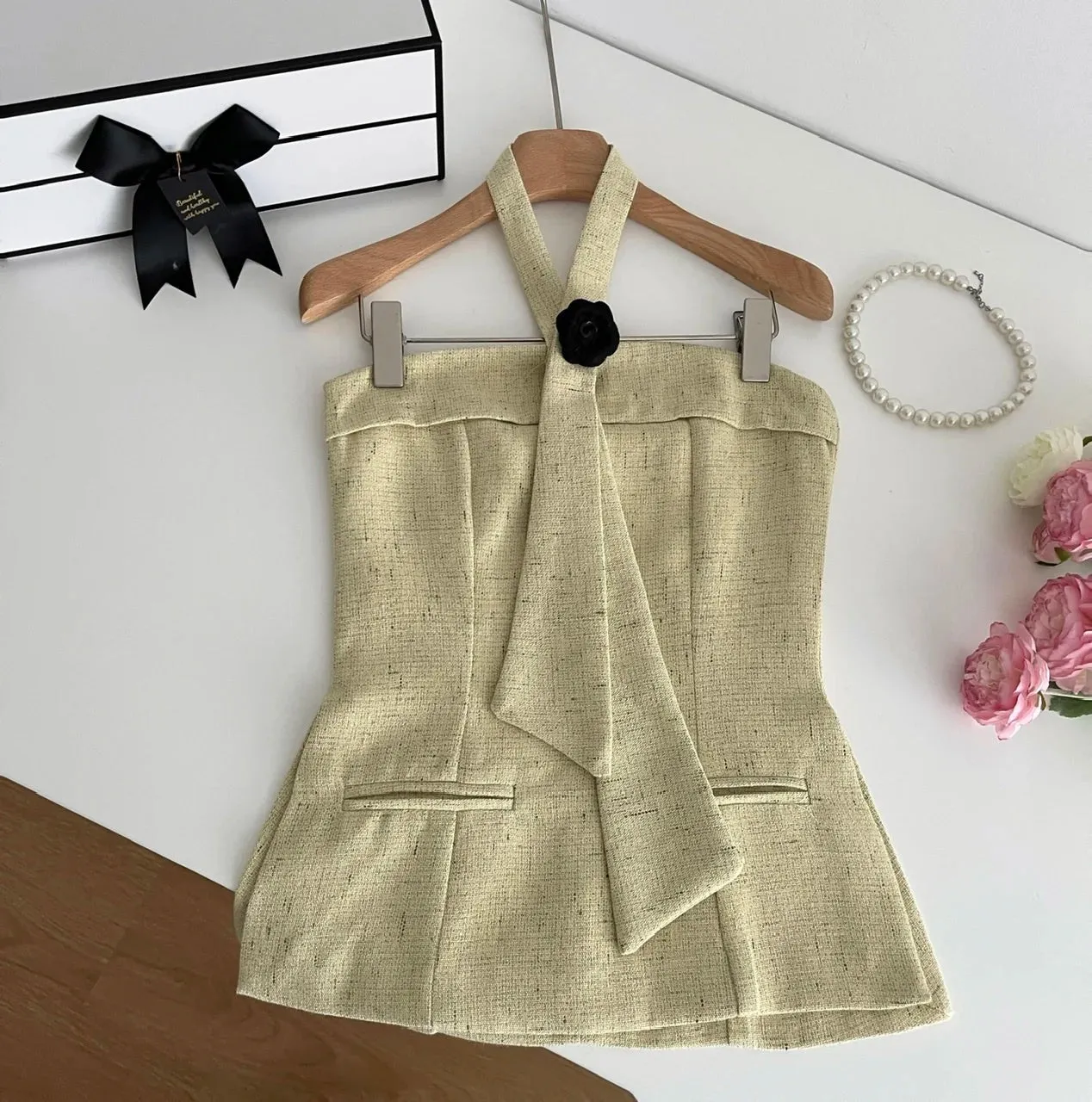 Girlary Woman Patchwork Camisole Button Tank Top With Tie Halter Top Solid Color Tube Top Slim Sleeveless Backless Gyaru Kpop Sexy