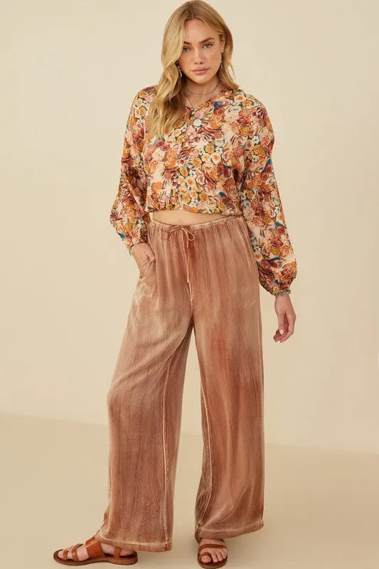 HAY111 - BROWN WIDE LEG TENCEL PANT