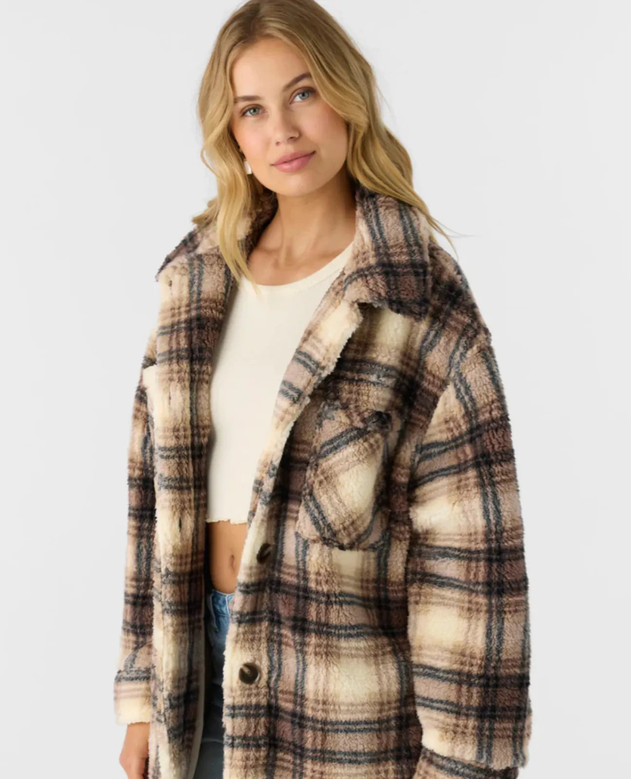 Heath Plaid Fleece Jacket - Brown